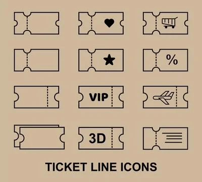 Set of ticket line icons featuring different symbols, representing various .. Stockillustratie