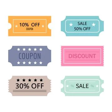 Set of tickets and coupons templates. Sale, discount, coupons with ruffle edg Stock Illustration