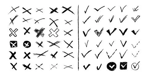 Set of ticks and crosses for to do list or vote. Vector elements for yes or no Illustrazione stock
