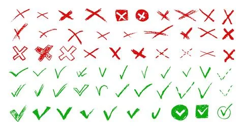 Set of ticks and crosses for to do list or vote. Vector elements for yes or no Illustrazione stock
