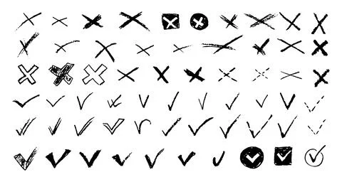 Set of ticks and crosses for to do list or vote. Vector elements for yes or no Stock Illustration