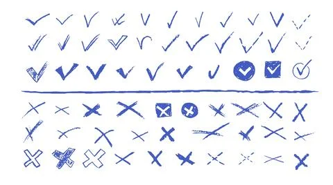 Set of ticks and crosses for to do list or vote. Vector elements for yes or no 스톡 일러스트