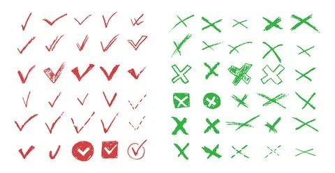 Set of ticks and crosses for to do list or vote. Vector elements for yes or no Stock Illustration
