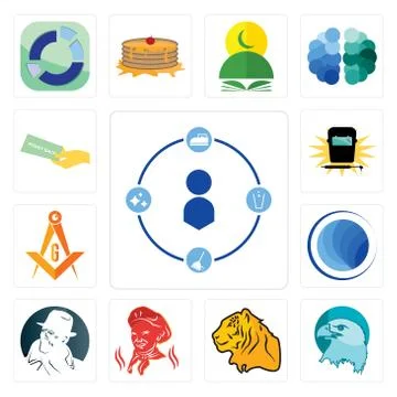 Set of tidy, eagle head, tiger, , free detective, globe, masonic, welding, mo Free Stock Illustration