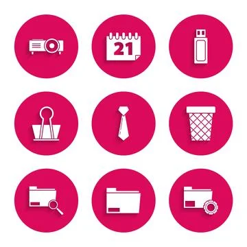 Set Tie, Document folder, Folder settings with gears, Trash can, Search concept Stock-Illustration
