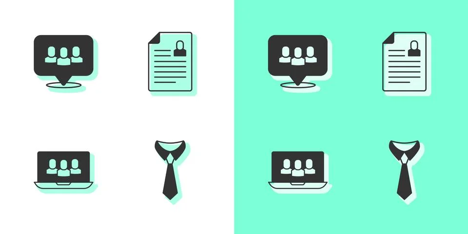 Set Tie, Project team base, and Resume icon. Vector Stock Illustration