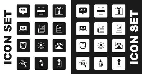 Set Tie, Search job, Project team base, Resume, Exchange work,  and User pr.. Stock Illustration