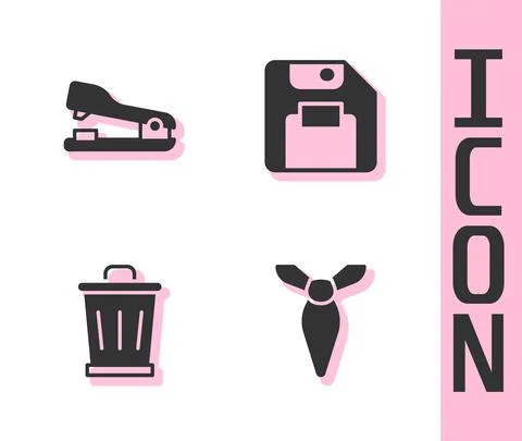 Set Tie, Stapler, Trash can and Floppy disk icon. Vector Stock-Illustration