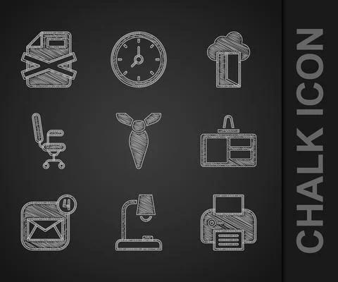 Set Tie, Table lamp, Printer, Identification badge, Envelope, Office chair Stock Illustration