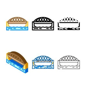 Set tied arch bridge color icon vector Stock Illustration
