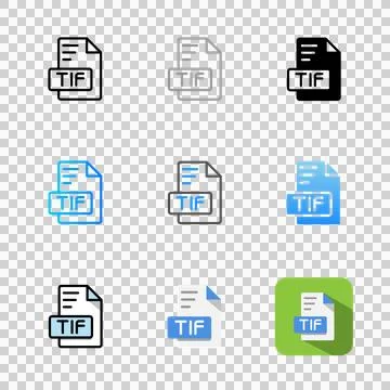 Set tif document format icon. extension, file type. with a simple style. Stock Illustration