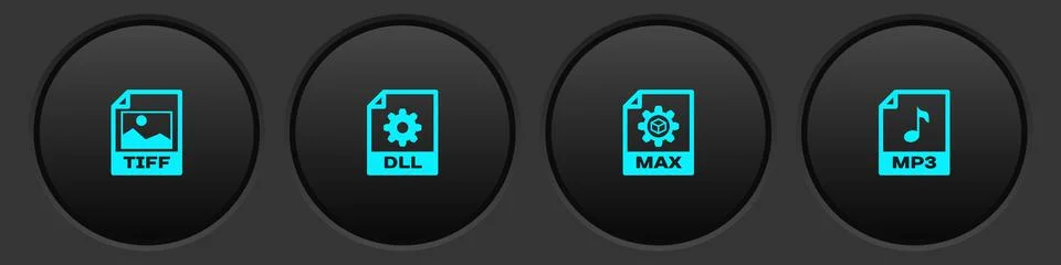 Set TIFF file document, DLL, MAX and MP3 icon. Vector 库存插图