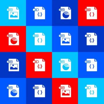 Set TIFF file document, JS, PPT and CSS icon. Vector Stockillustratie