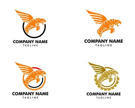 Set of Tiger with wings vector logo design template Stock Illustration