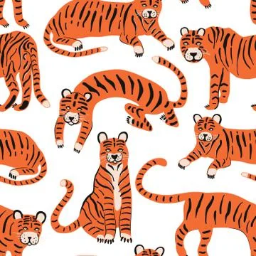 Set with tigers to decorate the design. Vector set of cartoon characters Stockillustratie
