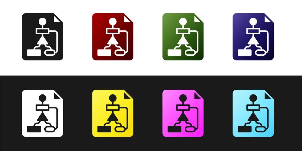 Set Tile flowchart for program design or process management plan icon isolated Illustrazione stock