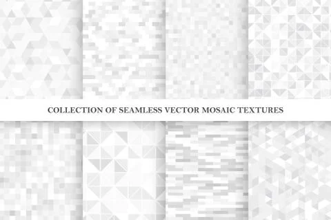 Set of tile geometric vector seamless patterns. White and gray mosaic endless 스톡 일러스트