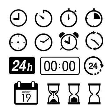 Set of Time and Clock Flat icons, button for website or application Vector Stock Illustration