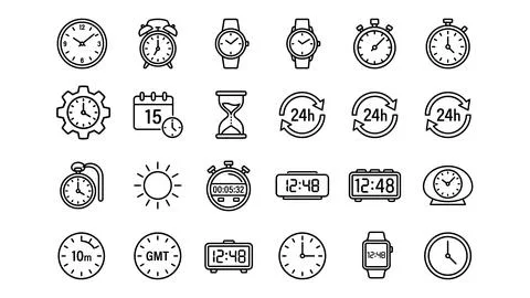 Set of time and clock line icons for business scheduling 스톡 일러스트