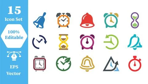 Set of time and clock measurement icons with hourglass stopwatch management Stock Illustration