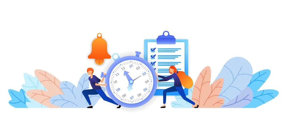 Set the time and schedules that have been planned. time management to achieve Stock Illustration