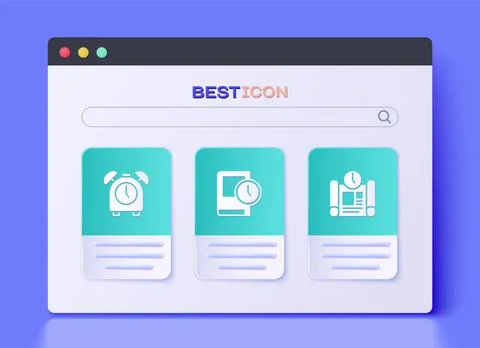 Set Time for book, Alarm clock and Project time plan icon. Vector Ilustración de archivo