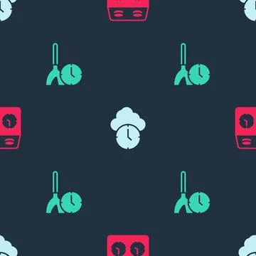 Set Time chess clock, Clock and Cleaning time on seamless pattern. Vector Stock Illustration