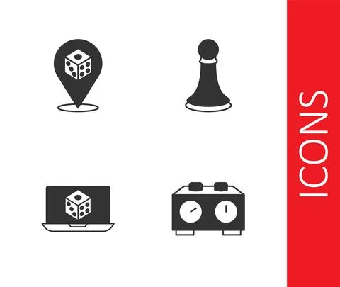 Set Time chess clock, Game dice, and Chess pawn icon. Vector Ilustración de archivo