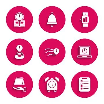 Set Time flies on the clock, Alarm, To do list or planning, Laptop time Stock Illustration