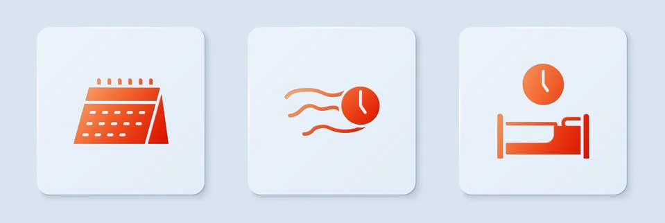 Set Time flies on the clock, Calendar and to sleep. White square button. Vector 스톡 일러스트