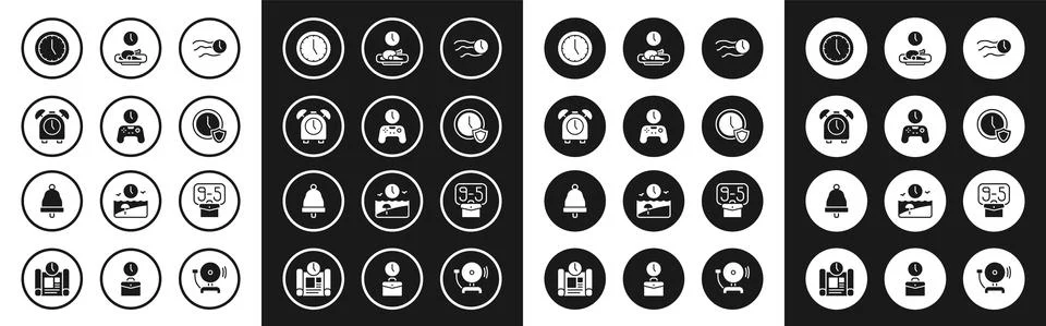 Set Time flies on the clock, Gamepad of time, Alarm, Clock, with shield, Food Illustrazione stock