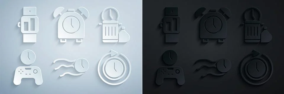 Set Time flies on the clock, Waste of time, Gamepad, Clock with arrow, Alarm and 스톡 일러스트