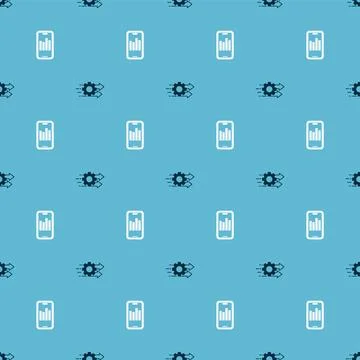 Set Time management and Mobile with graph on seamless pattern. Vector 스톡 일러스트
