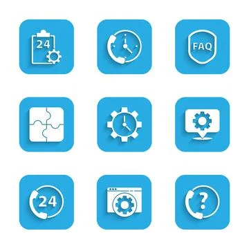 Set Time Management, Browser setting, Telephone 24 hours support, Location with Stock Illustration