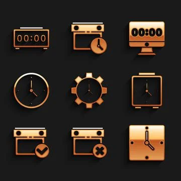 Set Time Management, Calendar date delete, Clock, Alarm clock, with check mar Stock Illustration