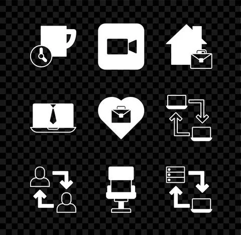 Set Time management, Camera, Online working, Project team base, Office chair Stock Illustration