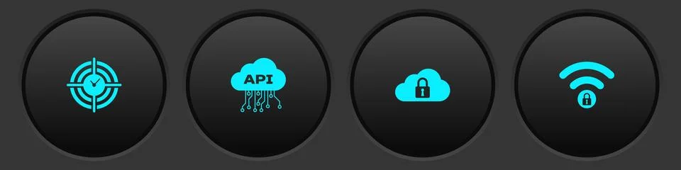 Set Time Management, Cloud api interface, computing lock and Wifi locked icon Stock Illustration