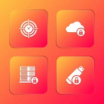 Set Time Management, Cloud computing lock, Server security with and USB flash Illustrazione stock