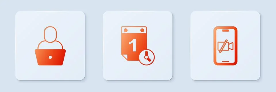 Set Time management, Freelancer and Video camera Off on mobile. White square Stock Illustration