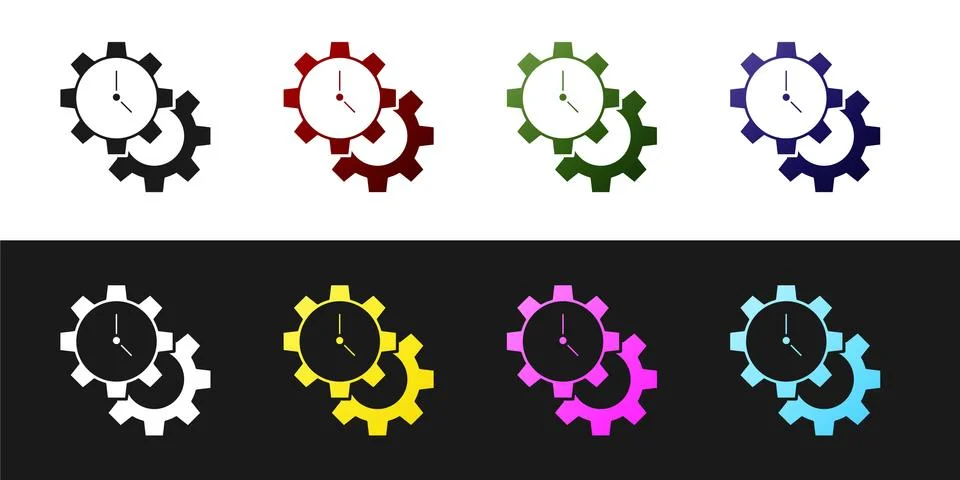 Set Time Management icon isolated on black and white background. Clock and gear Stock-Illustration
