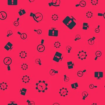 Set Time Management, Information, Unknown search and on seamless pattern. Vector Stock Illustration