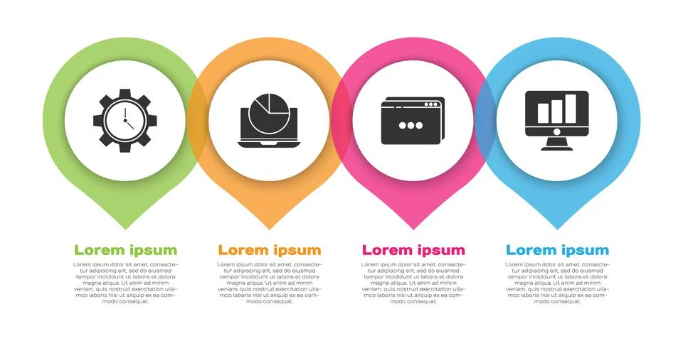Set Time Management, Laptop with graph chart, Website template and Monitor with 스톡 일러스트