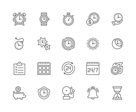 Set of Time Management Line Icons. Calendar, Schedule, Checklist, Timer and more Ilustración de archivo