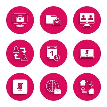 Set Time management, Online working, Mute microphone on laptop, Project team Stock Illustration