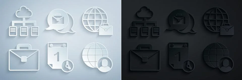 Set Time management, Online working, Briefcase, Freelancer, and icon. Vector Stock-Illustration