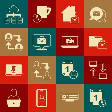 Set Time management, Online working, Project team base, and Video camera Off on Stockillustratie