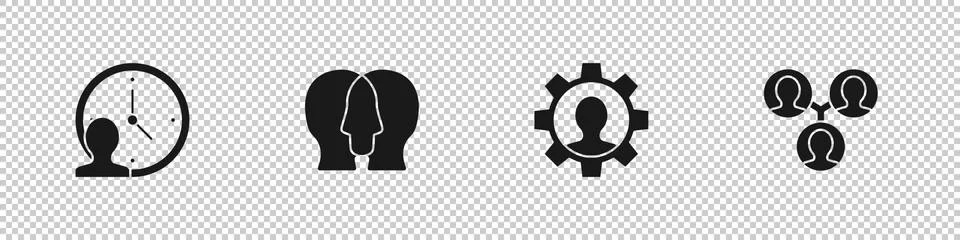 Set Time Management, Project team base, Human with gear and icon. Vector Stock Illustration
