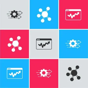 Set Time management, Project team base and Graph chart infographic icon. Vector Stock Illustration