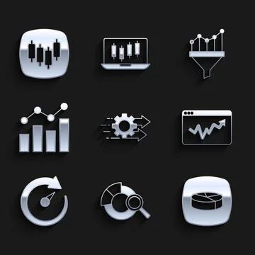 Set Time management, Search data analysis, Pie chart infographic, Graph, Di.. Stock Illustration