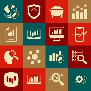 Set Time management, Server, Mobile stock trading, Coal mine trolley, Stocks Stock Illustration